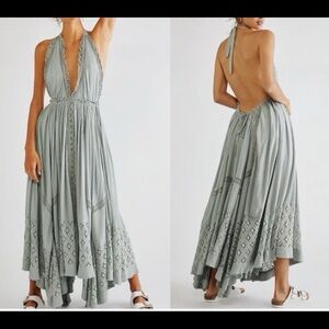 Free People Backless Halter Dress in sage green